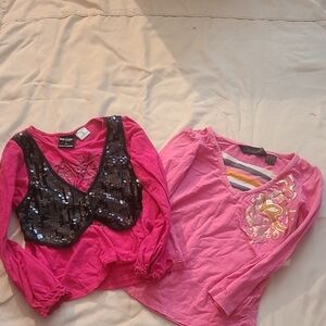 Baby Phat Pink Long Sleeve Tees with Sequins and Embroidery